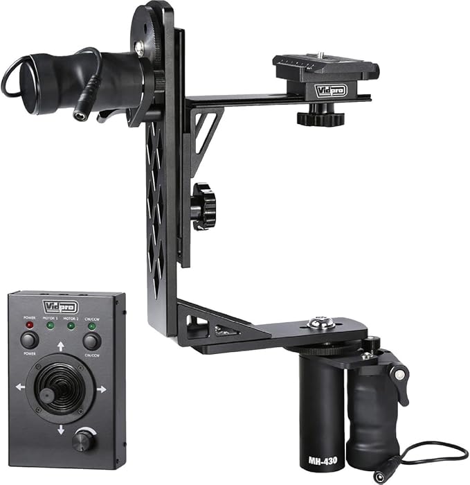 Vidpro MH-430 Motorized Pan & Tilt Gimbal Head - Complete Set Includes Joystick Cables Adapter and Carrying Case - Remote Control Pan Tilt and Rotate DLSR Camcorder Video Equipment Compatible