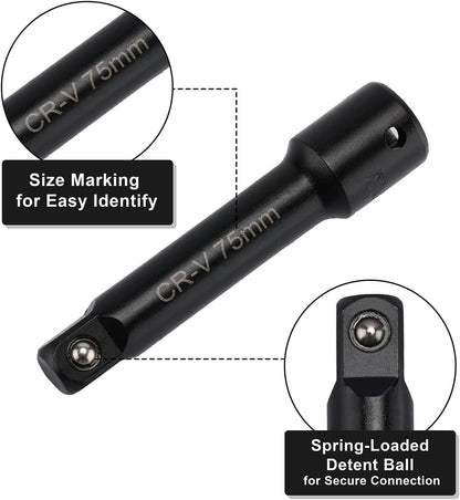 Mayouko 1/4",3/8",1/2" Drive Extension Bar Set, CR-V, 9 Pieces Socket Extension Bars for Narrow and Deep Areas