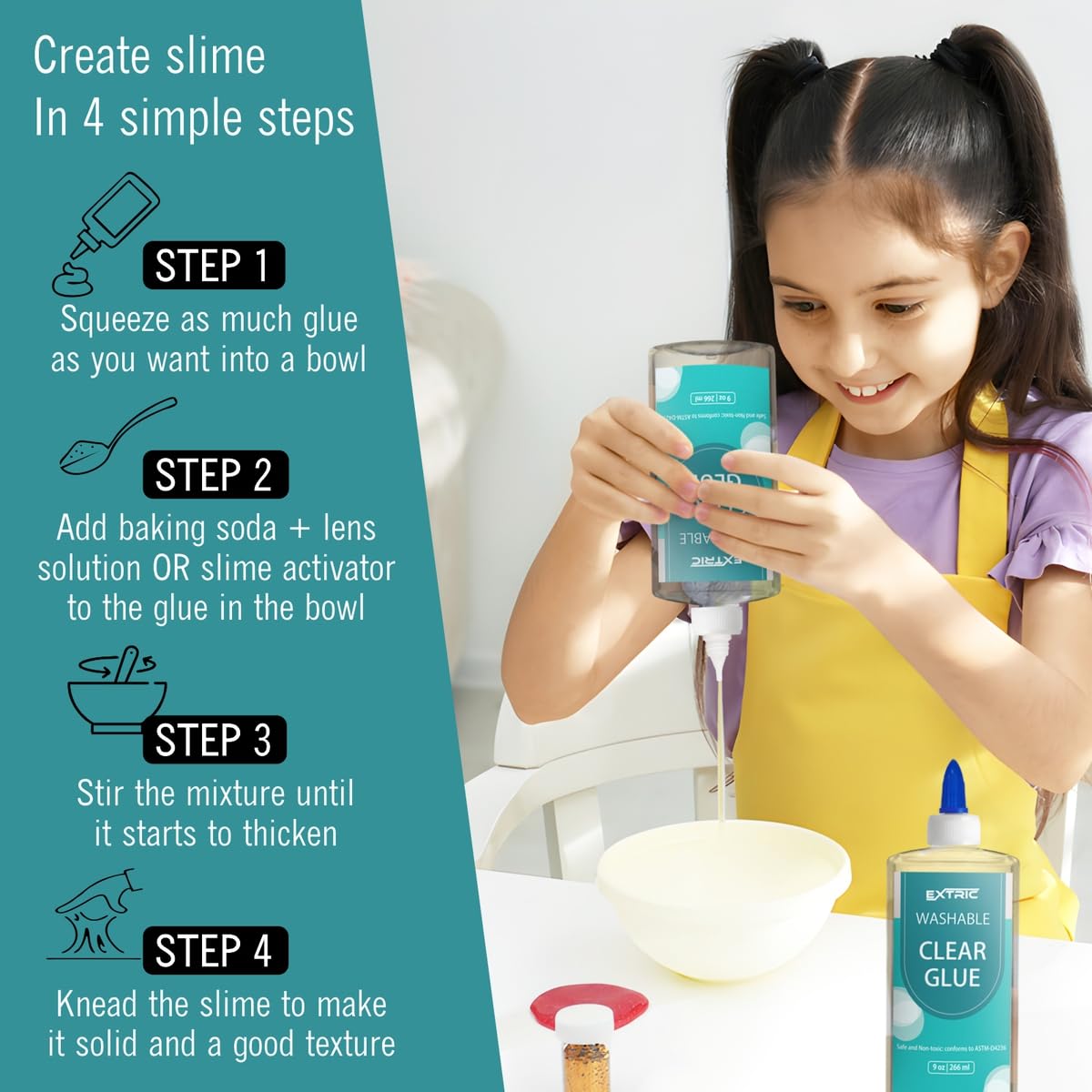 EXTRIC Clear Glue Washable Liquid 9 OZ, 2 PK Slime Glues & Art Crafts Features: Non-Toxic and Washable, Use: Slime, Crafts, Home, School, Color: Dries Clear