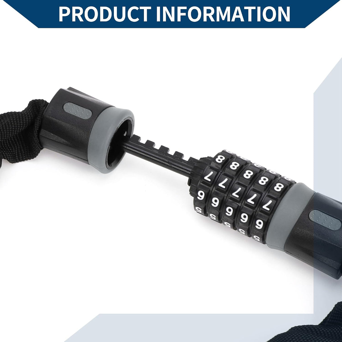 Bicycle Lock/Security Chain Combination Lock Padlock for Mountain Bike Road Bike/Resettable 5 Digit Bike Lock Carbon Steel 60cm / 1 Pc Black Gray/blue