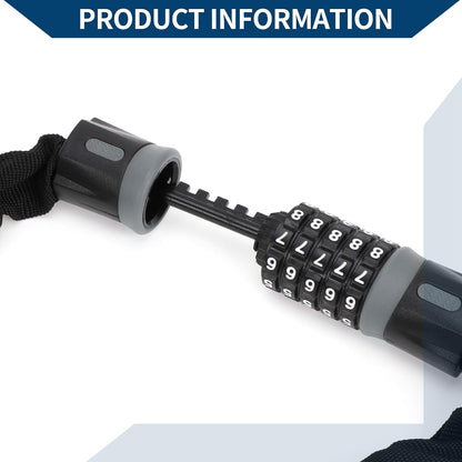 Bicycle Lock/Security Chain Combination Lock Padlock for Mountain Bike Road Bike/Resettable 5 Digit Bike Lock Carbon Steel 60cm / 1 Pc Black Gray/blue