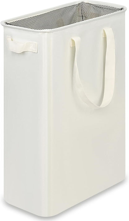 efluky Slim Laundry Basket, Narrow Laundry Hamper with Handles, Collapsible Dirty Clothes Hamper, Tall Laundry Bin for Laundry Room, Dorm and Bedroom, 12.7 Gallons(48L) Beige