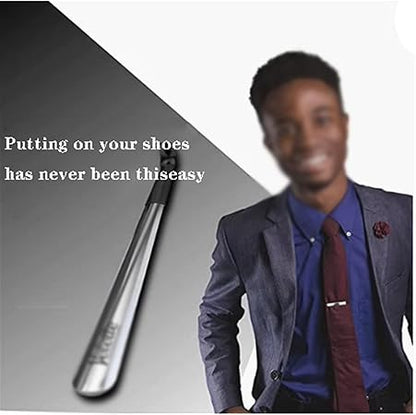 Metal Shoe Horn Long Handle, Durable and Sturdy, Stainless Steels Lazy Shoe Helper Spoons, Easy Wear, for Men Women, Kids,Travel(Black)