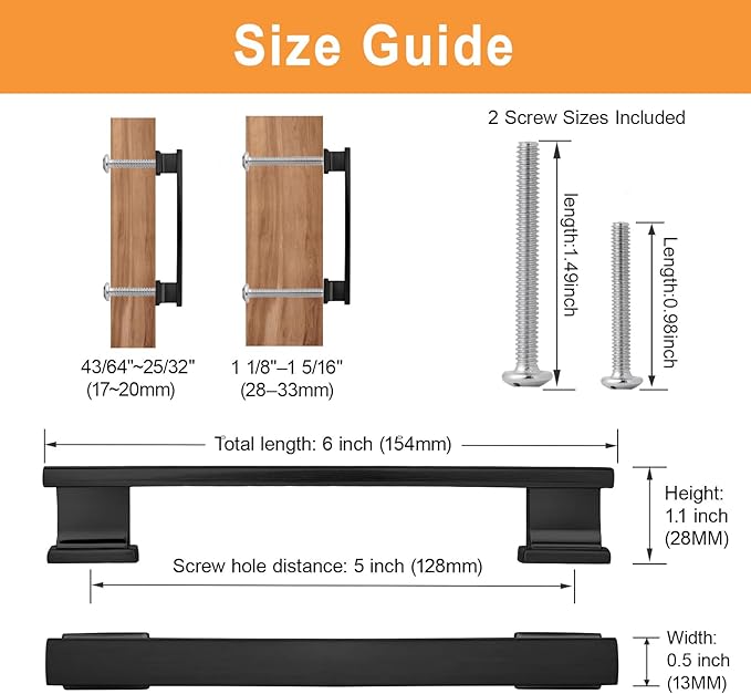 10 Pack Square Matte Black Cabinet Pulls, 5 Inch(128mm) Hole Centers Kitchen Cabinet Handles Drawer Pulls Kitchen Hardware for Cabinets,Cupboard Closet Bathroom Dresser, Solid Zinc Alloy