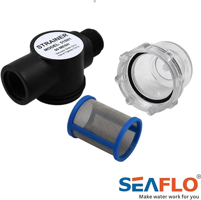 SEAFLO Water Pump Inline Strainer Filter (MN:51S01) - 12" NPSM InletOutlet - RV Replacement- Compatible, Shurflo, and WFCO Pumps (01-Pack)