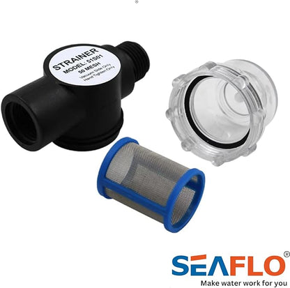SEAFLO Water Pump Inline Strainer Filter (MN:51S01) - 12" NPSM InletOutlet - RV Replacement- Compatible, Shurflo, and WFCO Pumps (01-Pack)