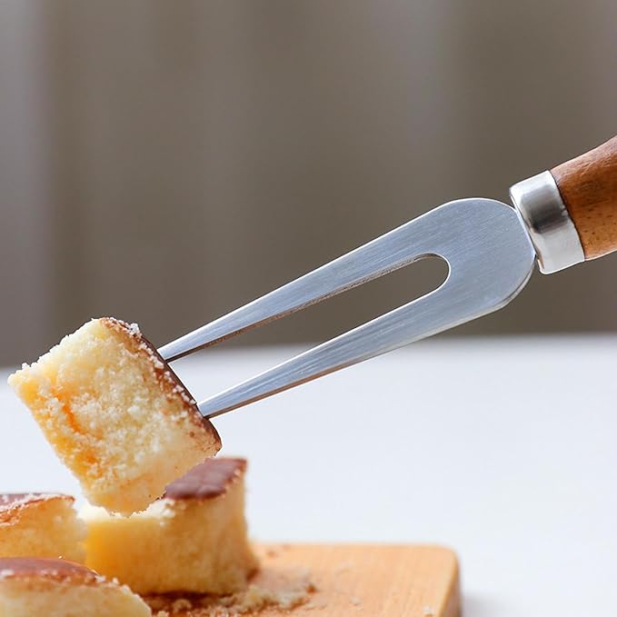 Wooden Handle Cheese Knife and Fork Butter Knife Set Small Cheesecake Knife