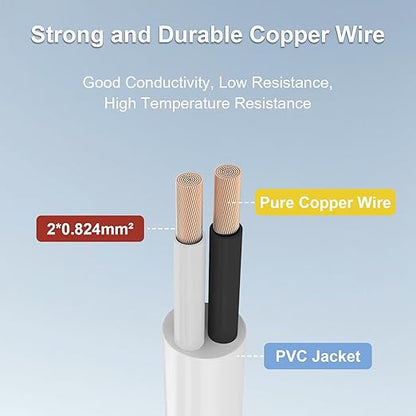 DiCUNO T5 T8 6.6ft tube light extension cable with on-off switch, American plug cable connector for a single integrated LED lamp, shop light, garage