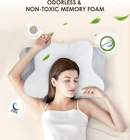 Cervical Pillow for Neck  Shoulder, Ergonomic Contour Memory Foam Pillows for Sleeping with Washable Pillowcase, Cooling Neck Support Pillow for Side Back Stomach Sleeper-Grey-Standard Size