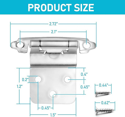 4 Pack 2 Pairs 38" Inset Kitchen Cabinet Hinges - Brushed Nickel Semi-Concealed  Satin Nickel Self Closing Cabinet Door Hinges - Flush Face Mount Cupboard Hardware