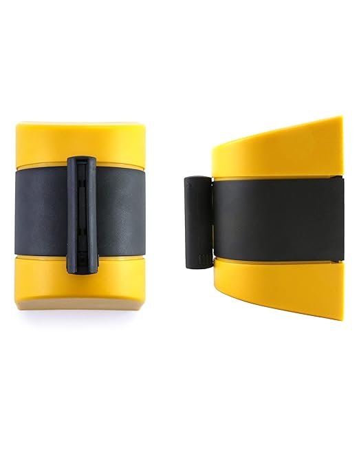 QWORK Fixed Wall Mount Retractable Belt Barrier, ABS Case 16 ft, Black and Yellow Safety Belt with Screws