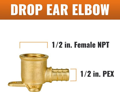 SUNGATOR 4-Pack Pex Drop Ear Elbow 1/2", 1/2" Pex to 1/2" Female NPT, No Lead Brass, ASTM F1807