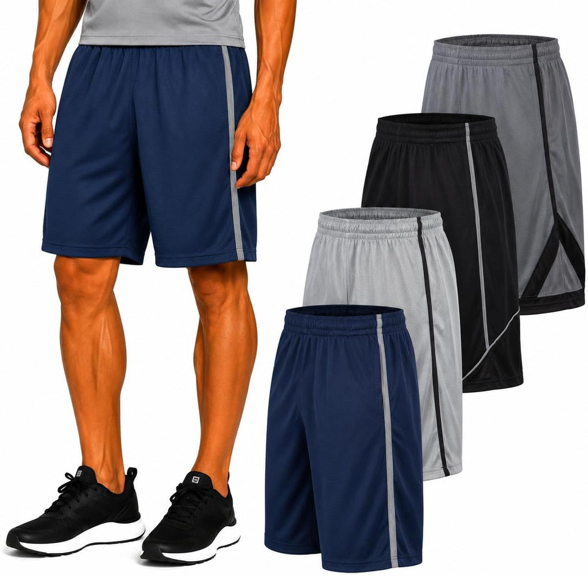 Essential Elements Men’s Athletic Shorts 3 Pack – Quick-Dry Moisture Wicking Basketball, Gym & Workout Shorts with Pockets