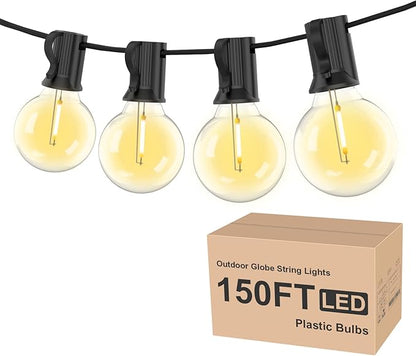 Outdoor String Lights 150ft, G40 Led Patio Lights with 75pcs Plastics Bulbs,Shatterproof Waterproof Connectable Hanging Globe Lights for Porch Cafe Bistro Backyard Gazebo Balcony Party
