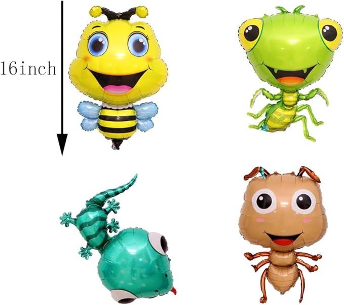 8PCS Insect Animal Balloons Set Bee Gecko Ant Mantis Foil Mylar Balloon for Girls Boys Garden Insect Animals Themed Birthday Party Supplies Decorations