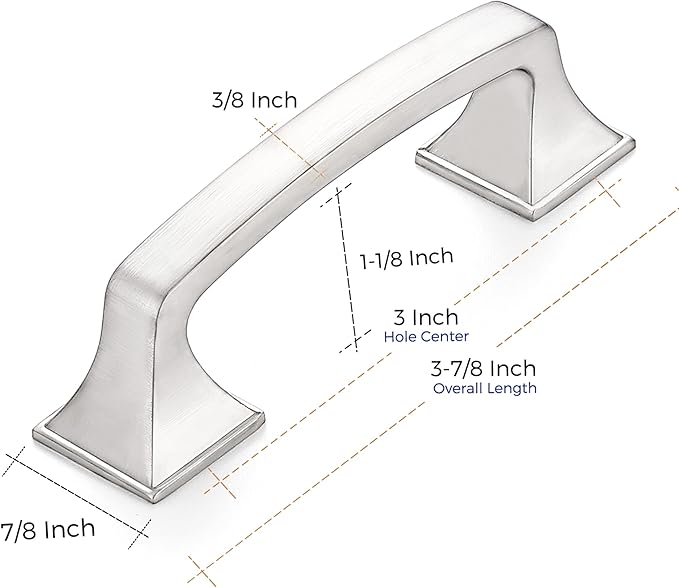 Ravinte Solid 3 Inch Big Square Foot Cabinet Pulls Brushed Nickel Arch Pull Kitchen Cabinet Handles Satin Nickel Drawer Pulls Kitchen Cabinet Hardware Silver Cabinet Drawer Handles-1 Pack