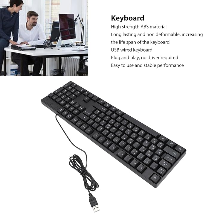 Minority Language Keyboard with USB Cable (Russian, Spanish, French, English), 4.9 ft. 104-Key Cable, Ergonomic Design Stable Performance, Plug and Play for Desktop and Laptop (Russian)