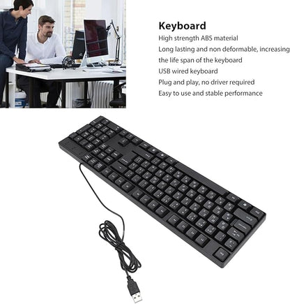 Minority Language Keyboard with USB Cable (Russian, Spanish, French, English), 4.9 ft. 104-Key Cable, Ergonomic Design Stable Performance, Plug and Play for Desktop and Laptop (Russian)