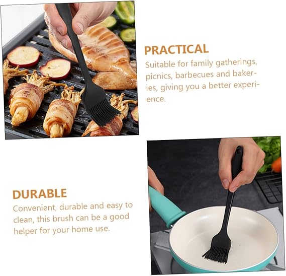 Unomor 2pcs Silicone Oil Brush Bbq Oil Brush Pan Oil Brush Bbq Meat Brush Bbq Basting Brush Baking Oil Brush Cooking Brush for Oil Baking Supplies Kitchen Silicone Brush Black