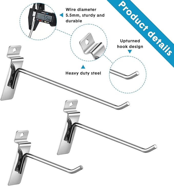 Slatwall Hooks 24 Pc 468 Inch Slatwall Accessories slat wall shelf brackets Slat Wall Hanging Hook and Hanger Slatwall Panel Hook Slat Wall Hook Heavy Duty Pegboard Gridwall Display Hook (Silver)