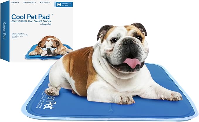 The Green Pet Shop Cool Pet Pad - Medium, Blue - Self-Cooling, Pressure Activated Mat for Dogs  Cats from 21-45 lbs - Non-Toxic Gel, No Water Needed