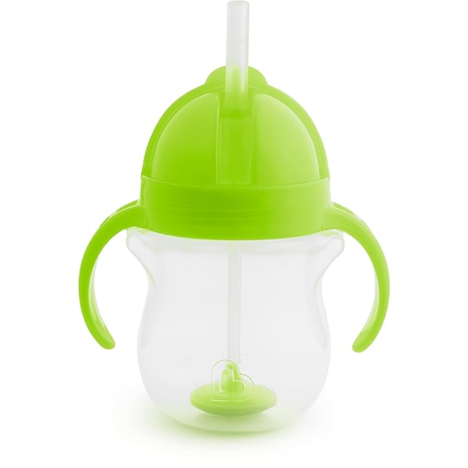 Munchkin Any Angle Sippy Cup for Toddlers, Spill Proof Weighted Straw Cup with Transition Handles for Babies 6 Months and Up, 7 Ounce, Green
