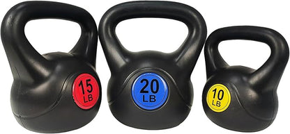 Wide Grip Kettlebell Exercise Fitness Weight Set, 3-Pieces: 10lb, 15lb and 20lb Kettlebells