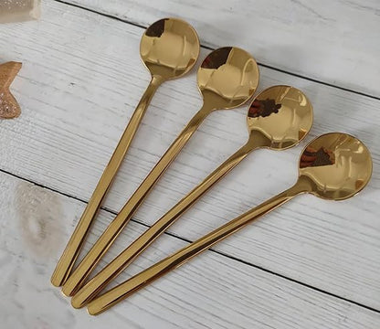Gold Stainless Steel Espresso Spoons, 5.3 Inch Long Handle Coffee Spoon Mini Teaspoons for Sugar Dessert Cake Ice Cream Soup Honey (4 Pack)