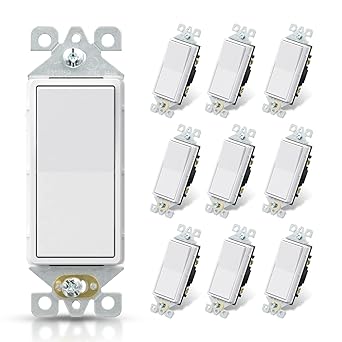 ELEGRP Matte White Single Pole Decorator Light Switch, 15Amp, 120-277V, Decorative Paddle Rocker Switch Replacement, OnOff Wall Switch, Self-Grounding, ResidentialCommercial Grade, ULCUL (10 Pack)