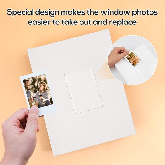 128 Pocket Photo Album with Writing Space and Front Window, 3 Inch Picture Book for Polaroid Compatible with Fujifilm Instax Mini 12 11 9 8 7 99 40 Instant Camera,K-pop Photocards (White)