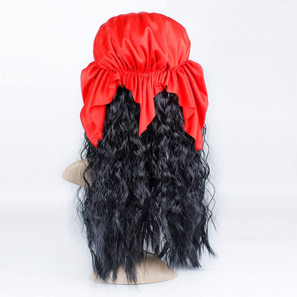 Adult Pirate Wig With Dreadlocks Patch Scarf Bandana Medieval Renaissance Halloween Costume Buccaneer Captain Dress Up Set (Red)
