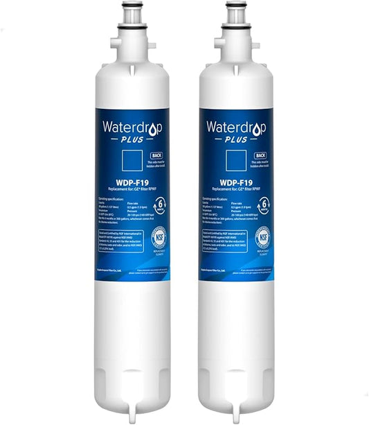 Waterdrop Plus RPWF Refrigerator Water Filter, Replacement for GE RPWF (NOT RPWFE), Reduce PFAS, WDP-F19, DWF-36, R-3600, MPF15350, OPFG3-RF300, RWF1063, Certified by NSF 4015342, 2 Filters