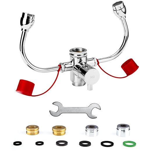 Emergency Eye Wash Station  Faucet Mounted Eyewash Unit for Sink Attachment, First Aid Eye Flush Solution for Lab, Factory, Office, or Home  Includes 4 Adapters