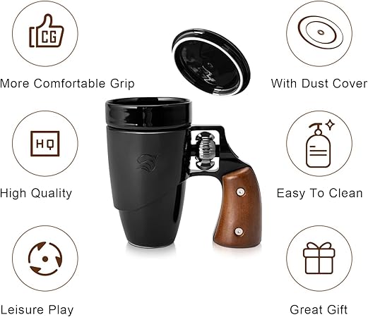 Pukomc Gun mug,Ceramic Coffee Mug,Fathers Day Dad Gifts, Birthday Gifts for Men and Women Revolver Coffee Mug for Cappuccino Latte or Hot Tea (16OZ) (Black)