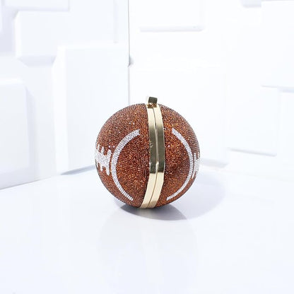 Bling Rhinestone Football Shaped Rugby Quirky Bag Novelty Round Ball Crystal Evening Bags Handbag for Party