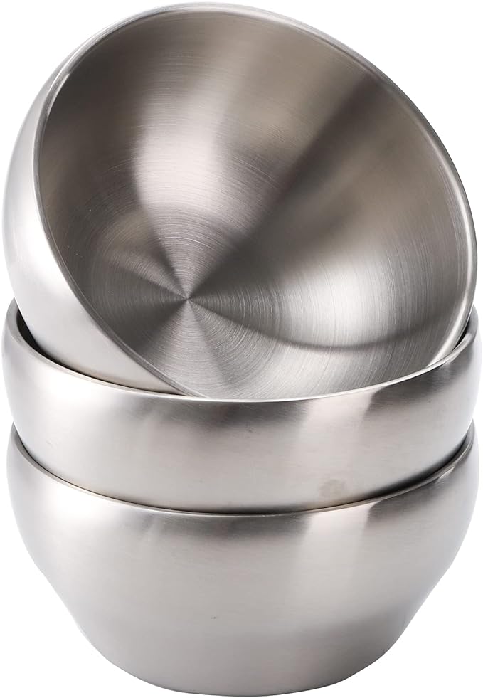 Youeon 3 Pack 28 Oz SUS304 Brushed Stainless Steel Bowls, Double Wall Insulated Bowls, Stainless Steel Soup Bowl for Cereal, Ice Cream, Noodle, 6 Inch Bowl Set for Serving, Dishwasher Safe