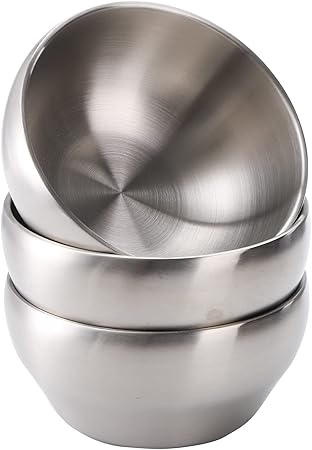 Youeon 3 Pack 28 Oz SUS304 Brushed Stainless Steel Bowls, Double Wall Insulated Bowls, Stainless Steel Soup Bowls, Cereal Bowls, Ice Cream Bowls, 6 inch Bowls Set for Serving, Dishwasher Safe