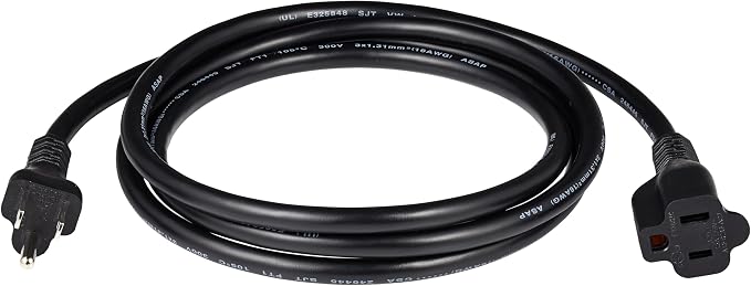 Basics Extension Cord, 3 Prong Outlet Extender, Indoor Power Cord, 13 Amps, 125V, 6 Ft, Black