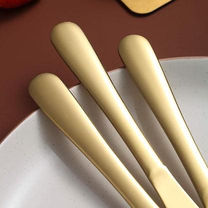 Gold Dinner Knives Set Of 12, Berglander Stainless Steel Titanium Plating Shiny Gold Dinner Knife, Butter Knife Spreader Table Knives Sturdy And Dishwasher Safe