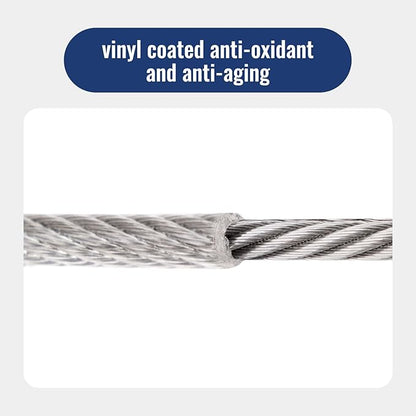 DOEWORKS Wire Rope Stainless Steel Vinyl Coated Aircraft Cable 18" Thru 316", 100 Ft 7x7 Strands Construction with 50Pcs Aluminum Sleeves,for Decking Railings String Lights,Outdoor,Garden or Crafts