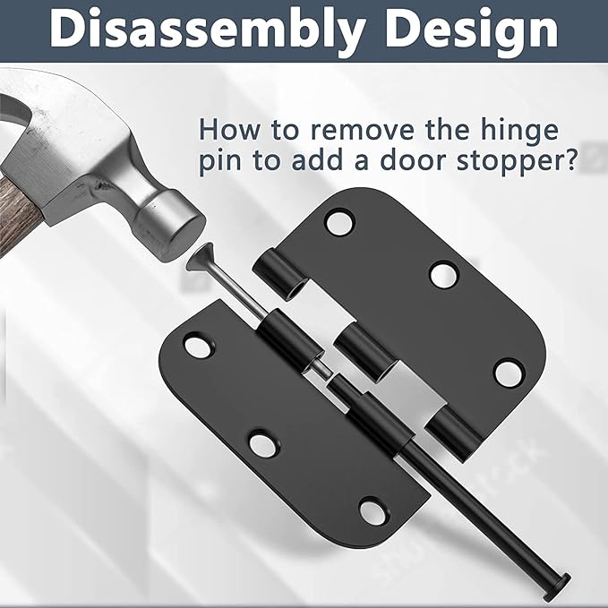HOSOM Door Hinges 3 Pack Rounded Matte Black Door Hinge 3.5 x 3.5 inch with 58 Radius, Black 3 12 Interior Door Hinges, 3 12"x 3 12" Hardware