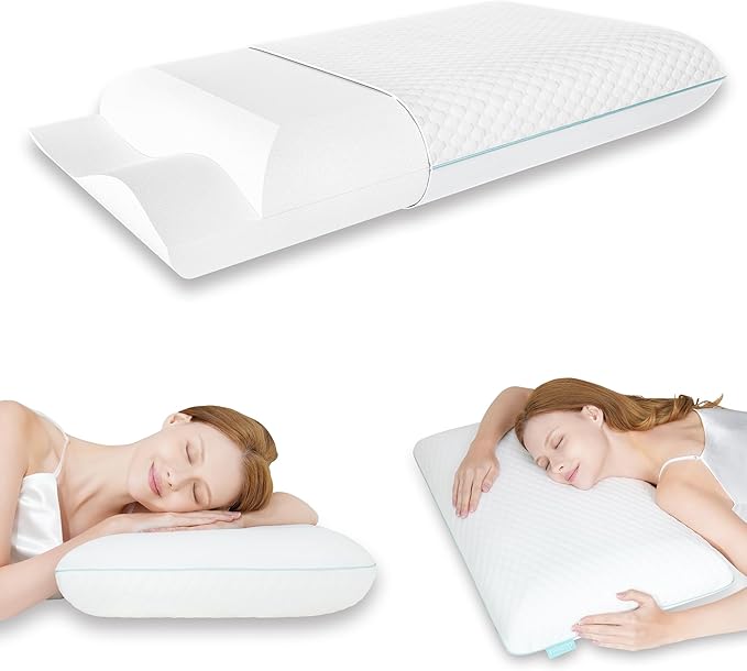 Firm Memory Foam Pillow, Cooling Cervical Neck Pillow, Firmness Adjustable Side Sleeper Pillow for Pain Relief, Ergonomic Orthopedic Pillow for Side Sleepers, Neck Support Pillow for Sleeping