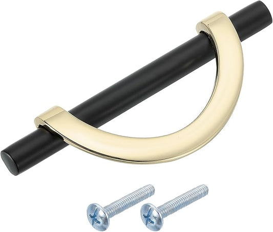 uxcell 1 Pcs 3.78 Inch Kitchen Cabinet Handles, Half Moon Drawer Pulls Cabinet Pull Sliding Door Pull with Screw, Black/Gold