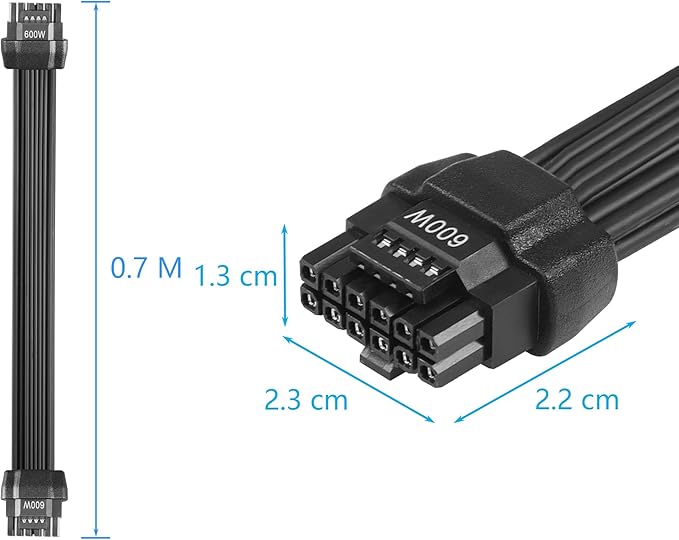 CERRXIAN 2.3FT ATX3.0 12VHPWR Power Cable,PCI-e 5.0 12VHPWR ATX3.0 600W 16 Pin Male to Male High Current Power Cable,for Graphic Card GPU 124pin Nvidia Nvidia 4000 Series and RTX 3000 FE GPU 2.3FT