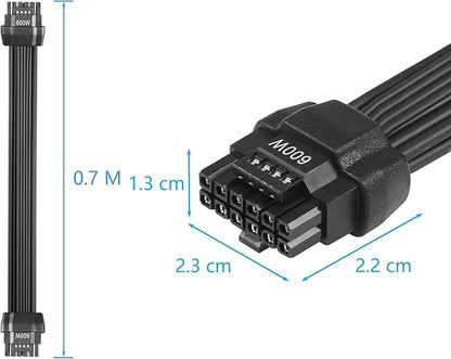 CERRXIAN 2.3FT ATX3.0 12VHPWR Power Cable,PCI-e 5.0 12VHPWR ATX3.0 600W 16 Pin Male to Male High Current Power Cable,for Graphic Card GPU 124pin Nvidia Nvidia 4000 Series and RTX 3000 FE GPU 2.3FT