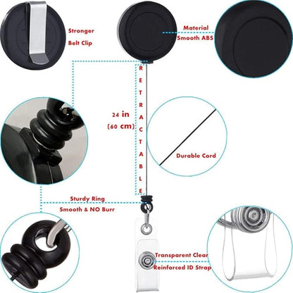 Badge Reel with Belt Clip, Badge Holder Retractable Clip, ID Badge Clip with 29a Retractable Cord (Black, 2 Pack)