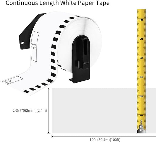 1 Roll Compatible for Brother DK-2205 DK2205 2.4'' x 100' (62mm x 30.4m) Continuous White Paper Tape Shipping Address Thermal Direct Labels for QL-500 QL-570 QL-580 QL-700 Label Printers