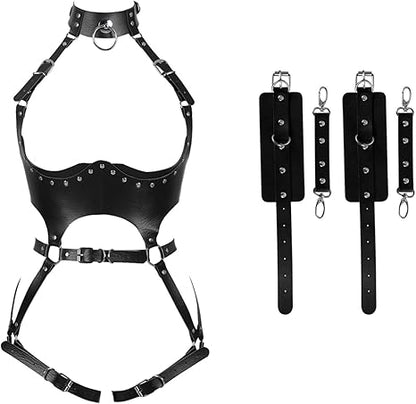 FOTN Women Punk PU Leather Body Waist Belt Bodysuit Bondage Body Harness Belt Sexy Lingerie Leg Garter BT1