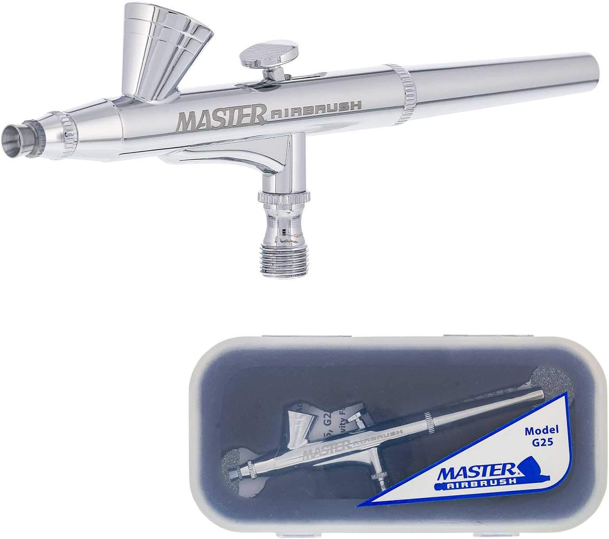 Master Airbrush G25 Multi-Purpose Dual-Action Gravity Feed Airbrush Gun Kit with 0.2mm Tip & 1/16 oz Cup for Aerografo Illustration, Nail Art, Model Painting & Cake Decorating