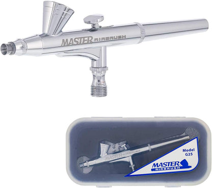 Master Airbrush G25 Multi-Purpose Dual-Action Gravity Feed Airbrush Gun Kit with 0.2mm Tip & 1/16 oz Cup for Aerografo Illustration, Nail Art, Model Painting & Cake Decorating